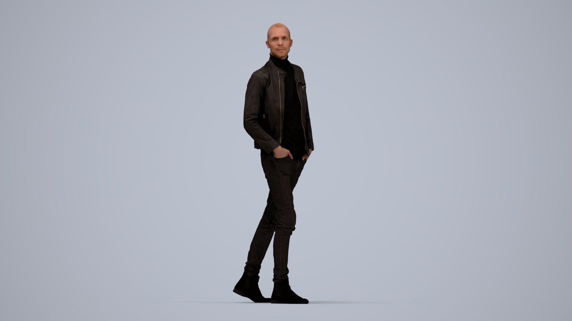 3D scanned man walking casual, photorealistic archviz people for Enscape and SketchUp, top-down view render