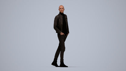 3D scanned man walking casual, photorealistic archviz people for Enscape and SketchUp, top-down view render