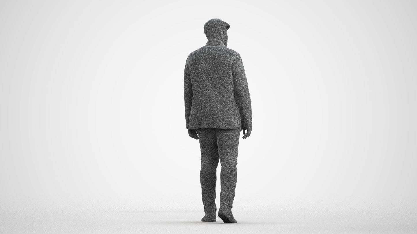 photogrammetry 3D man casual walking, realistic human model archviz FBX, wireframe front view