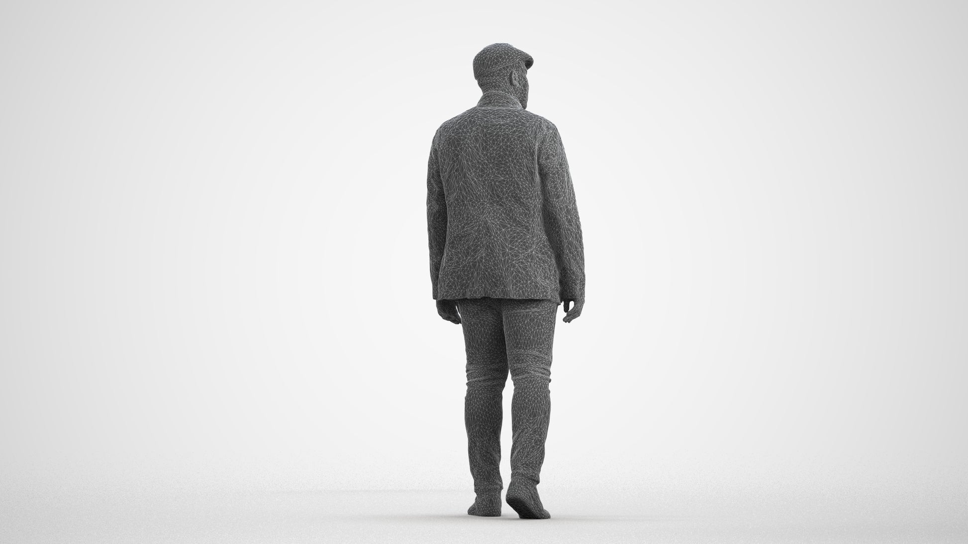 photogrammetry 3D man casual walking, realistic human model archviz FBX, wireframe front view