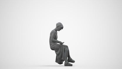 photogrammetry 3D senior woman sitting, realistic human model archviz FBX, wireframe side view