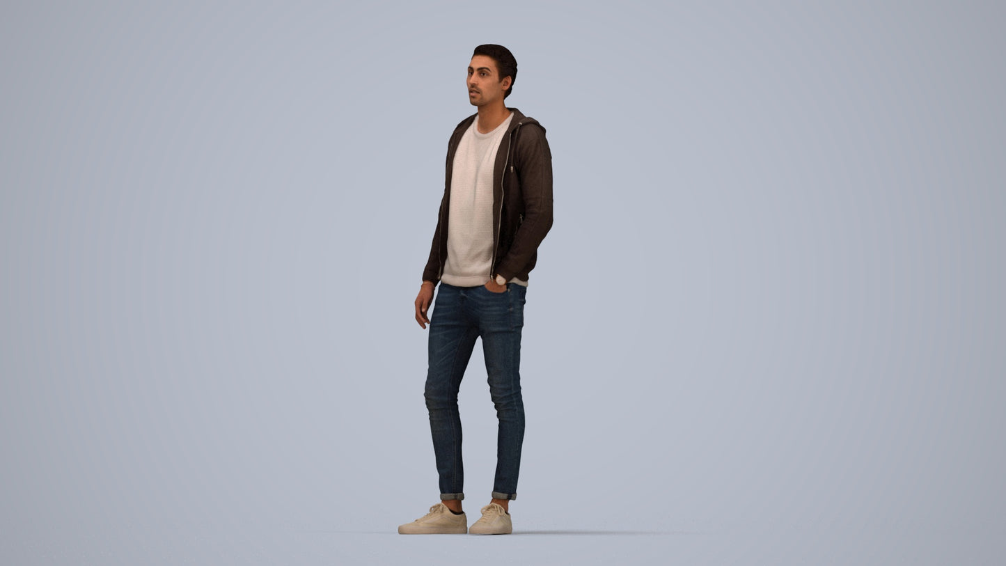 photogrammetry 3D man casual walking, realistic human model archviz FBX, top-down view render