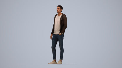 photogrammetry 3D man casual walking, realistic human model archviz FBX, top-down view render