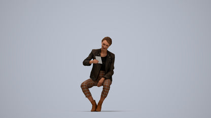 realistic 3D woman business sitting, scanned archviz people for Blender and 3ds Max, top-down view render