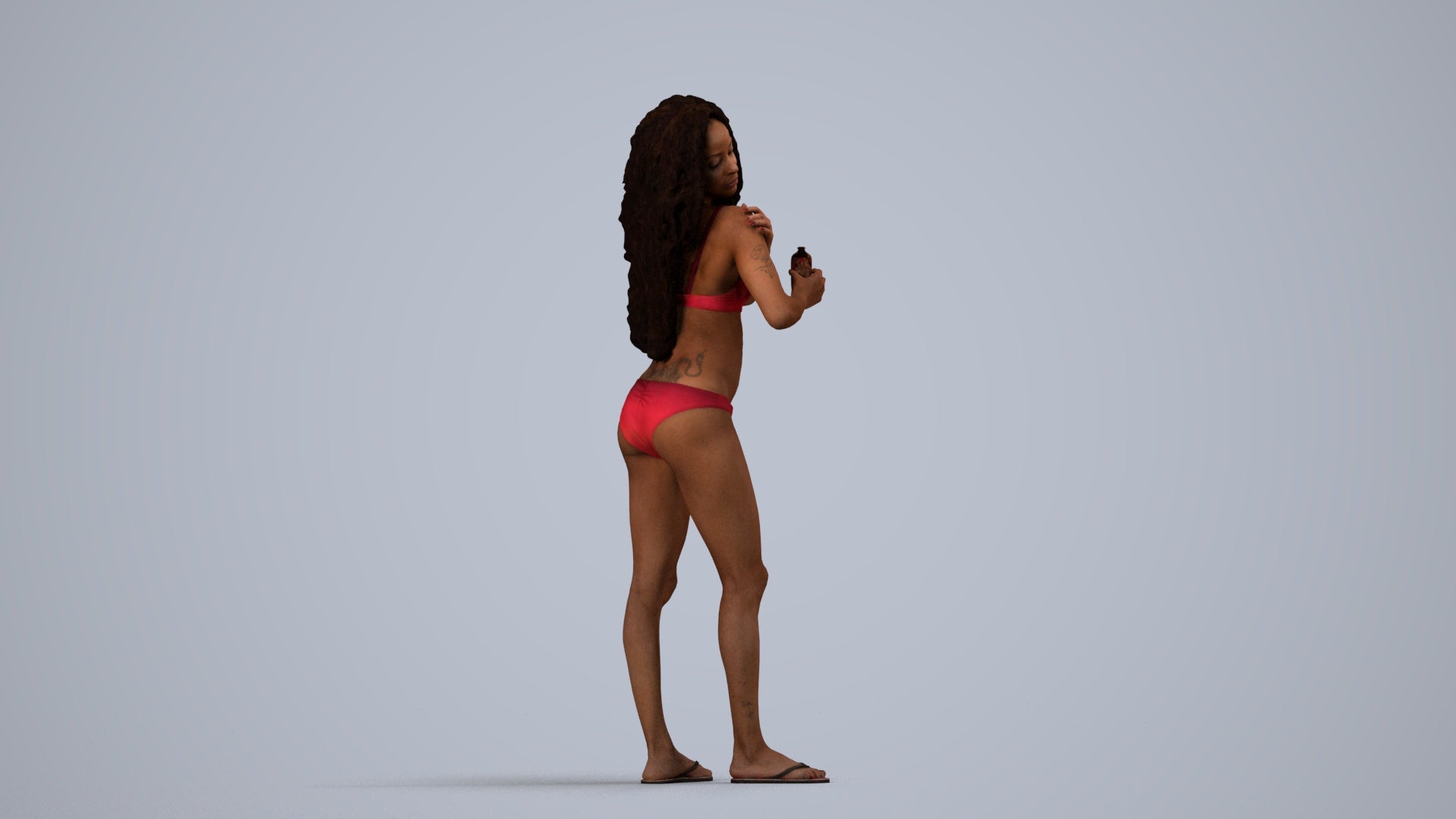 3D scanned woman pool, photorealistic archviz people for Enscape and SketchUp, side view render