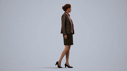 realistic 3D human woman business walking, archviz people FBX OBJ for Blender, side view render