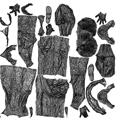 photogrammetry 3D woman standing, realistic human model archviz FBX, wireframe top-down view