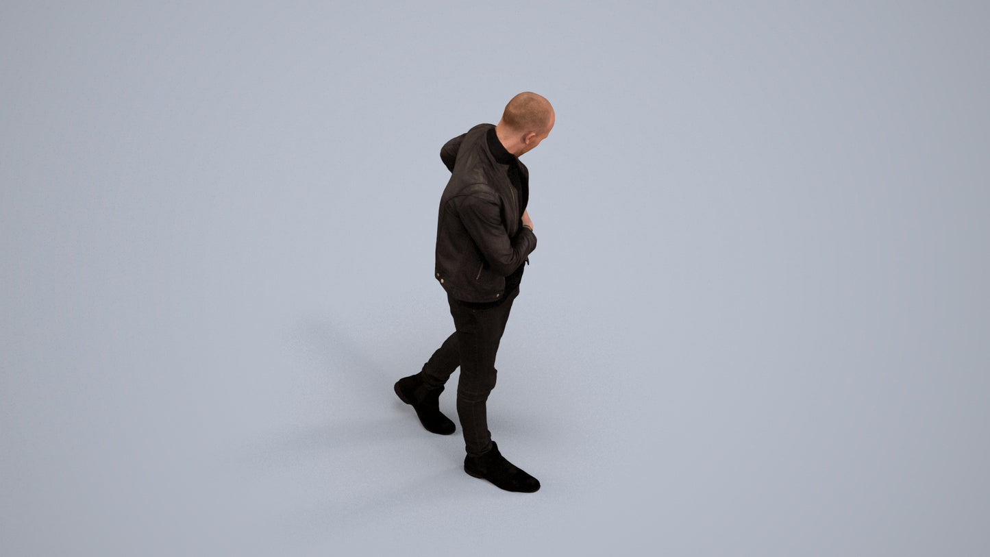 3D scanned man walking casual, photorealistic archviz people for Enscape and SketchUp, back view render