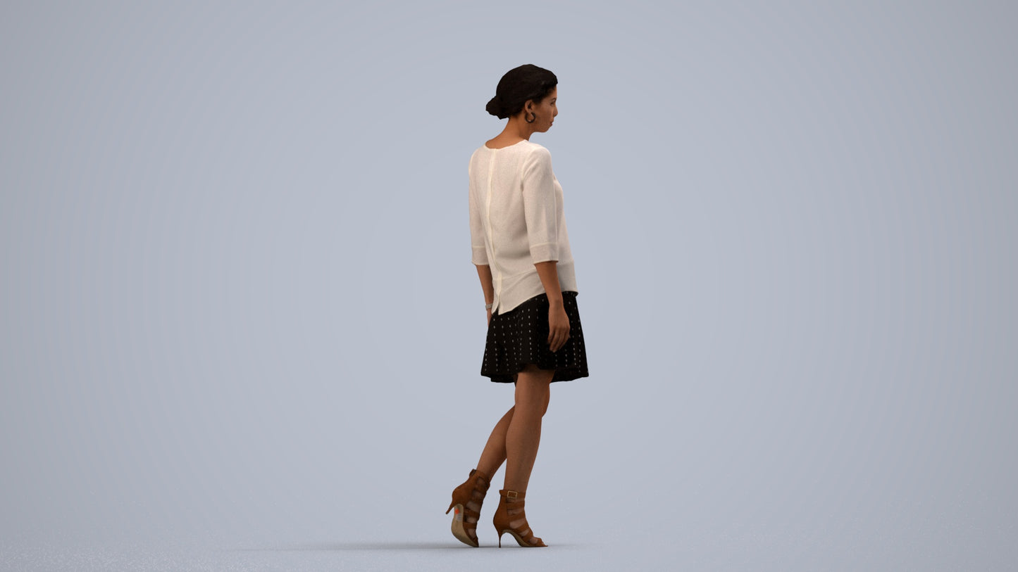 realistic 3D woman business standing, scanned archviz people for Blender and 3ds Max, side view render