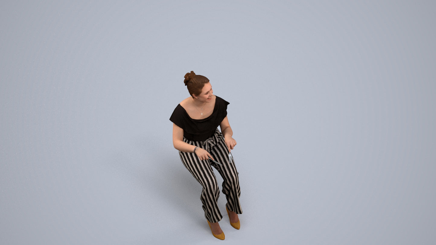 3D scanned woman sitting casual, photorealistic archviz people for Enscape and SketchUp, back view render