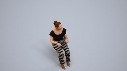 3D scanned woman sitting casual, photorealistic archviz people for Enscape and SketchUp, back view render