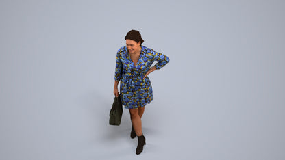 3D human model woman casual standing, photogrammetry scanned person for archviz, back view render