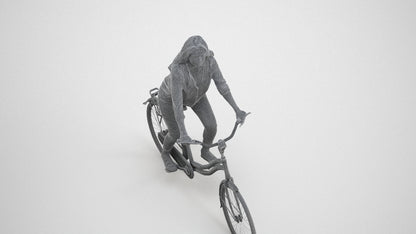 3D scanned woman cycling, photorealistic archviz people for Enscape and SketchUp, wireframe three-quarter view