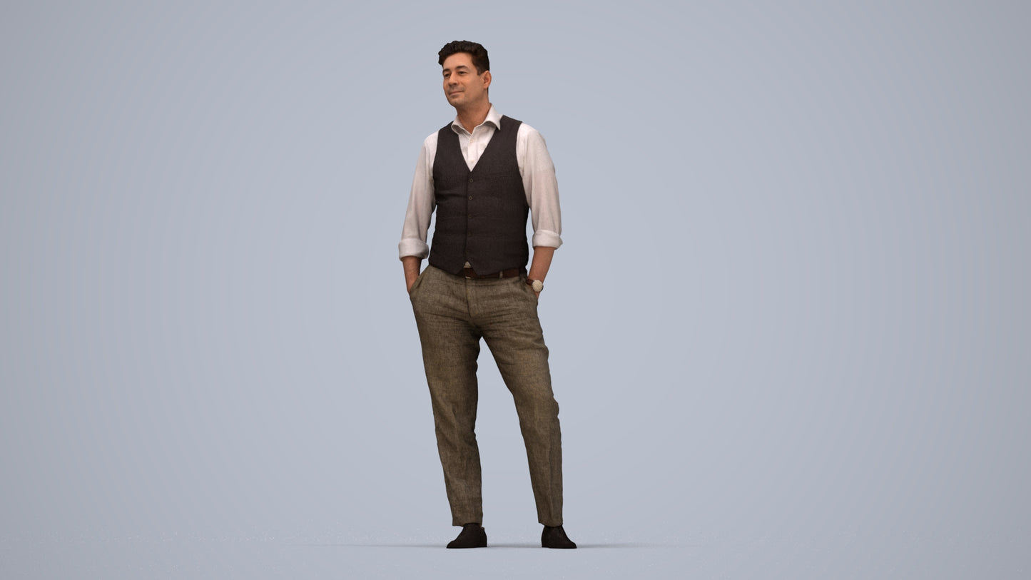 3D scanned man standing business, photorealistic archviz people for Enscape and SketchUp, top-down view render