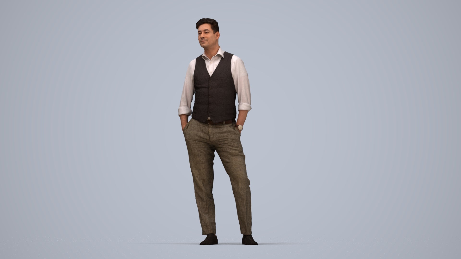 3D scanned man standing business, photorealistic archviz people for Enscape and SketchUp, top-down view render