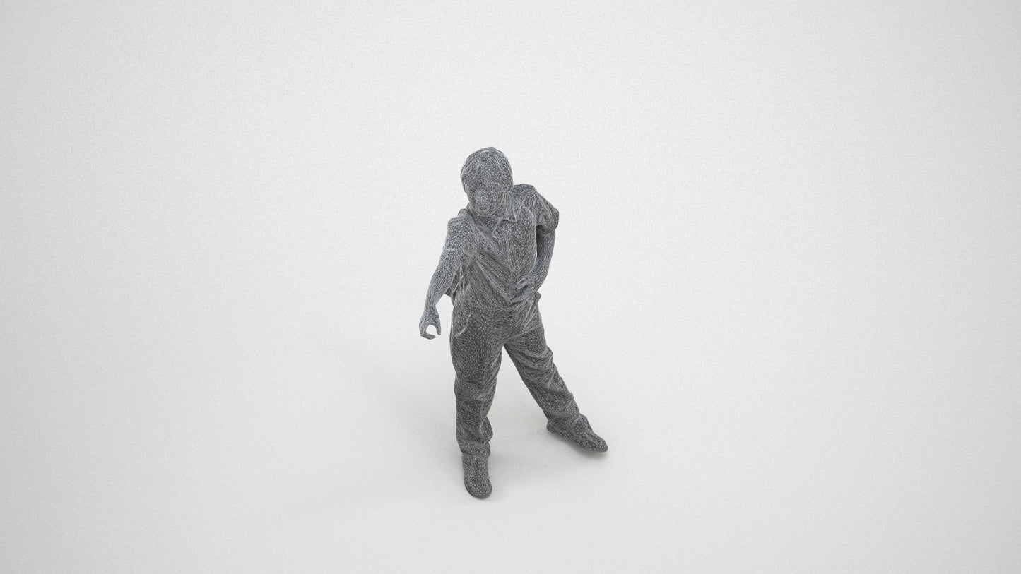 3D people model boy kids, scanned human for 3ds Max rendering, wireframe three-quarter view