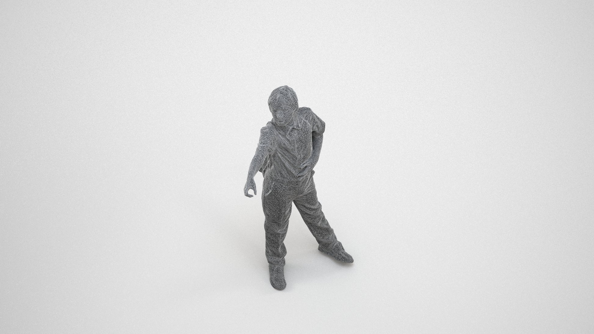 3D people model boy kids, scanned human for 3ds Max rendering, wireframe three-quarter view