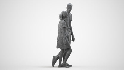3D people model woman casual couple, scanned human for 3ds Max rendering, wireframe side view