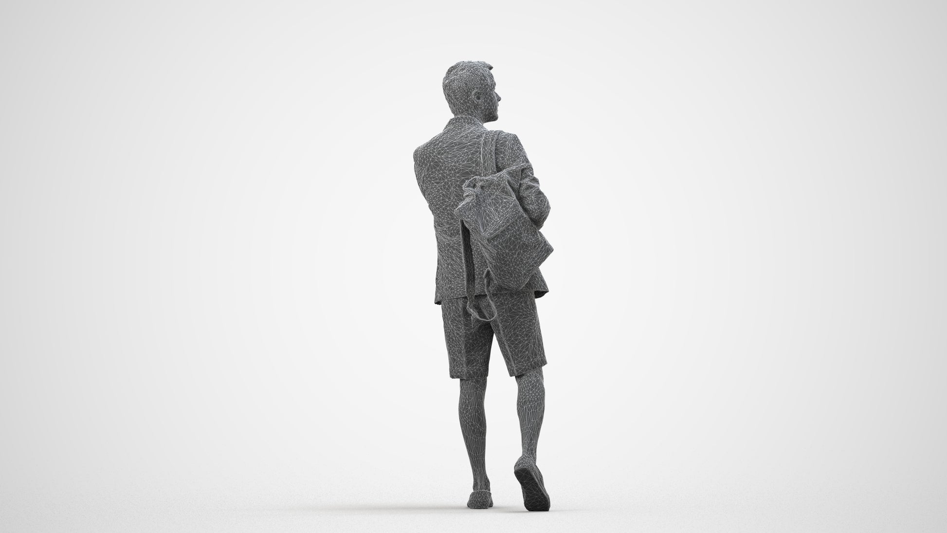 scanned 3D man business walking, photogrammetry people for Enscape and V-Ray, wireframe side view