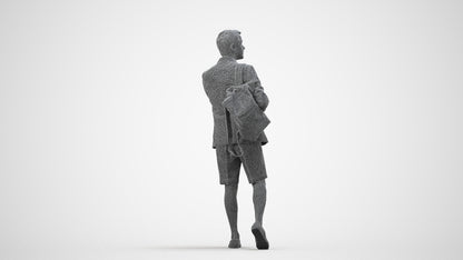 scanned 3D man business walking, photogrammetry people for Enscape and V-Ray, wireframe side view