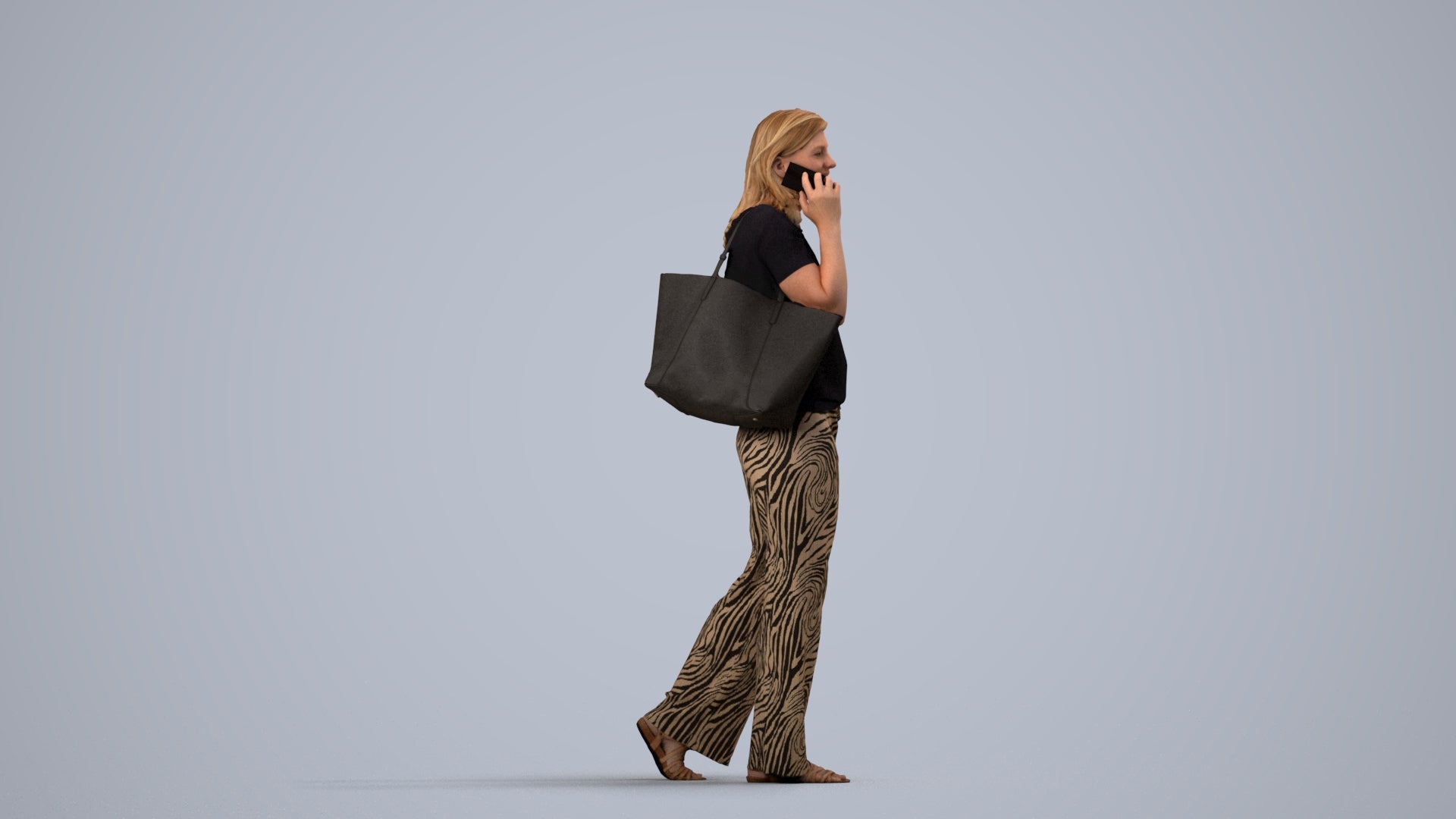 realistic 3D people woman casual walking, render-ready for V-Ray and Corona, FBX OBJ, side view render
