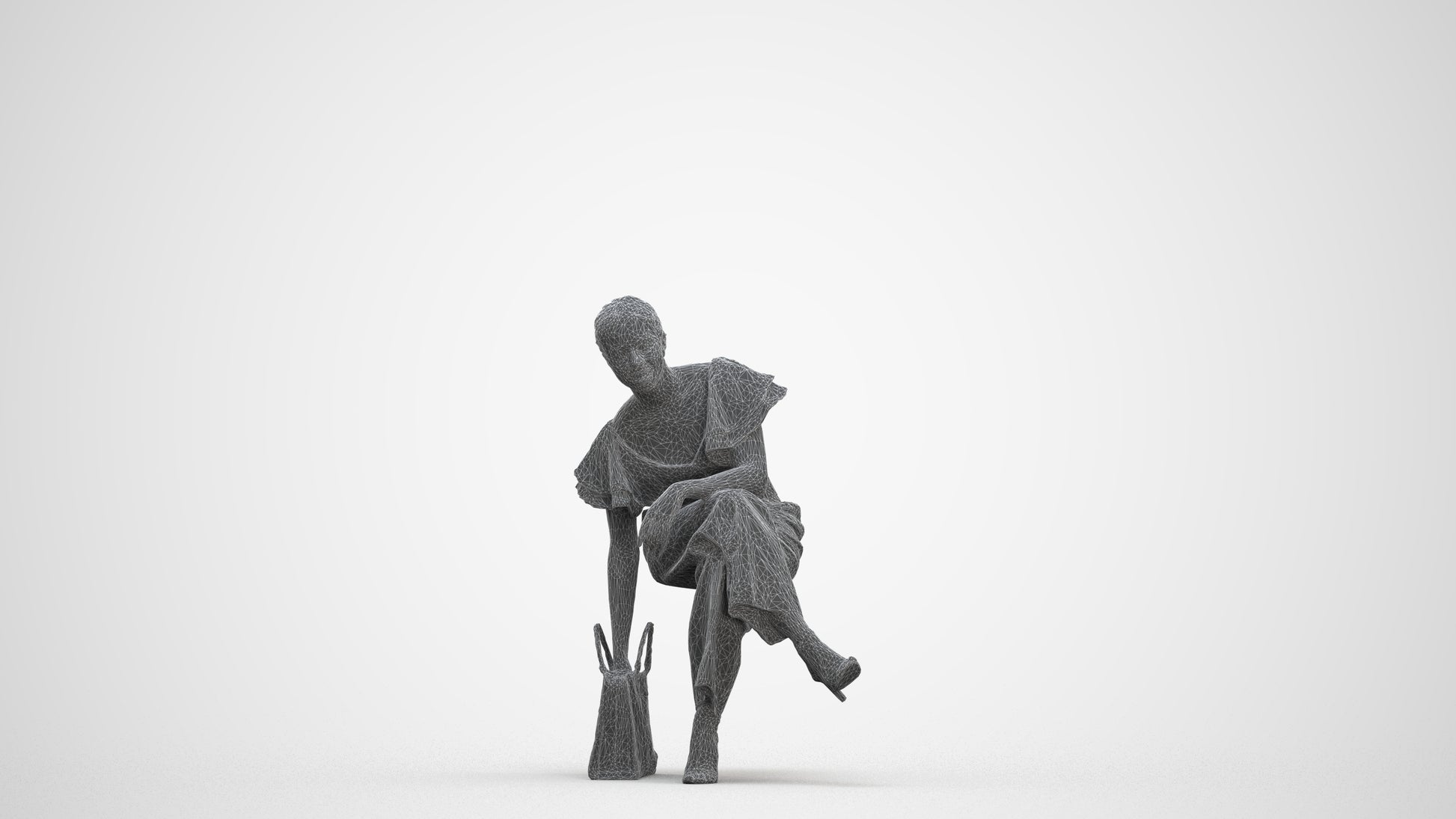 realistic 3D human woman casual sitting, archviz people FBX OBJ for Blender, three-quarter front view render