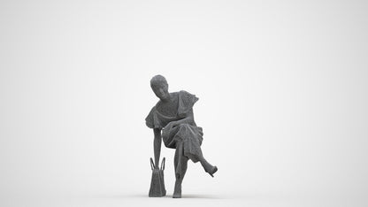 realistic 3D human woman casual sitting, archviz people FBX OBJ for Blender, three-quarter front view render
