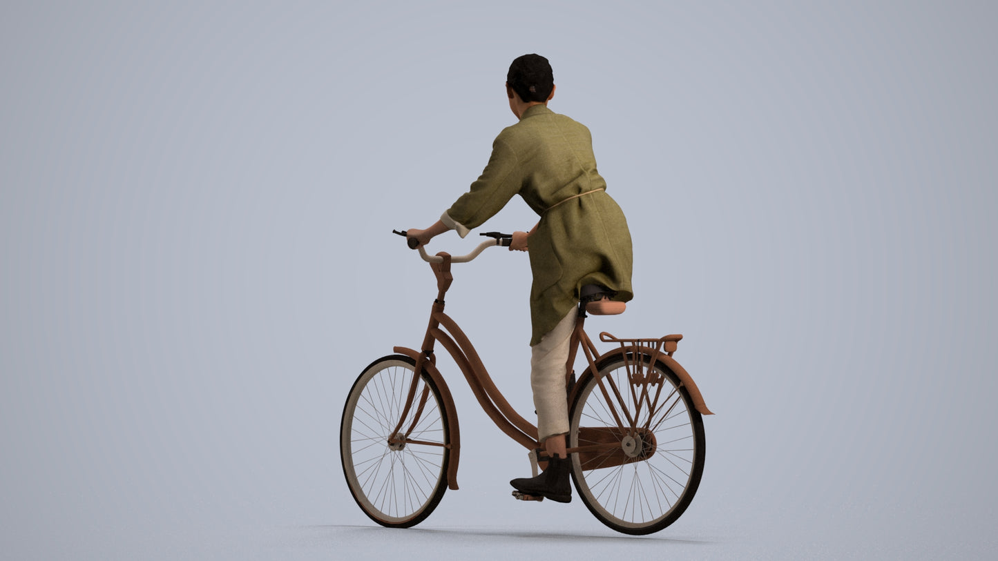 scanned 3D woman casual cycling, photogrammetry people for Enscape and V-Ray, front view render
