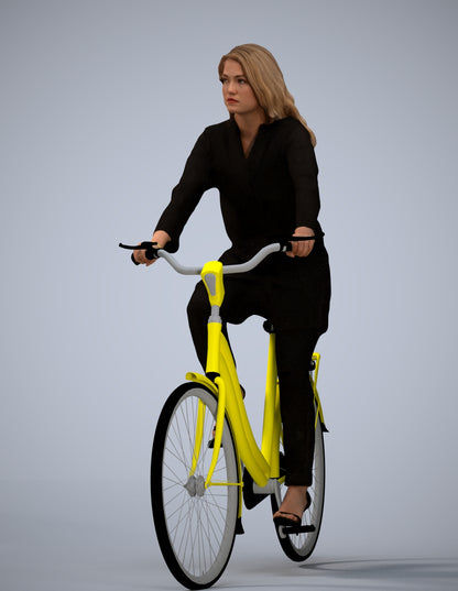 realistic 3D woman business cycling, scanned archviz people for Blender and 3ds Max