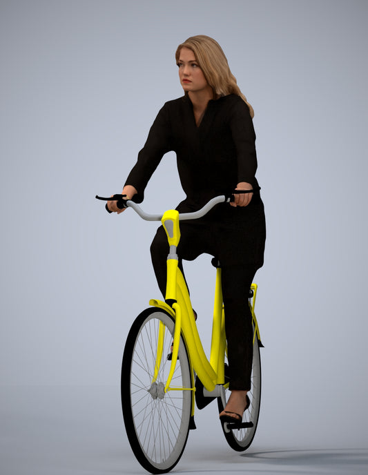 realistic 3D woman business cycling, scanned archviz people for Blender and 3ds Max