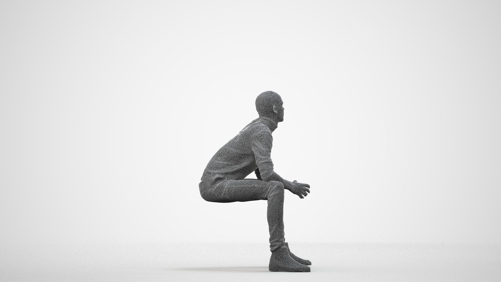 realistic 3D human man casual sitting, archviz people FBX OBJ for Blender, wireframe side view