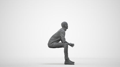 realistic 3D human man casual sitting, archviz people FBX OBJ for Blender, wireframe side view
