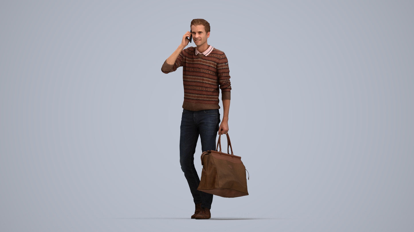 photogrammetry 3D man casual standing, realistic human model archviz FBX, top-down view render