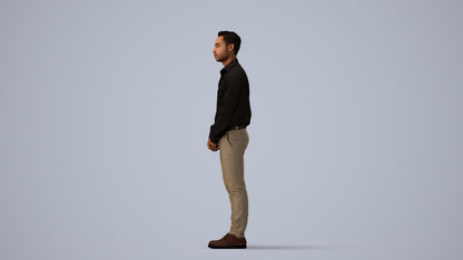 photogrammetry 3D man business standing, realistic human model archviz FBX, three-quarter view render