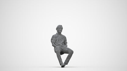 realistic 3D human man casual sitting, archviz people FBX OBJ for Blender, wireframe back view