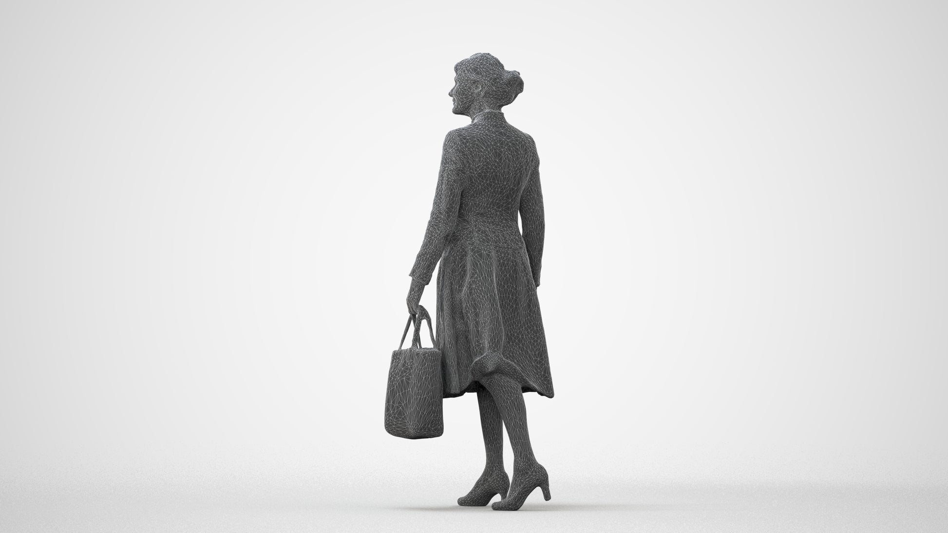 3D scanned senior woman standing business, photorealistic archviz people for Enscape and SketchUp, square thumbnail