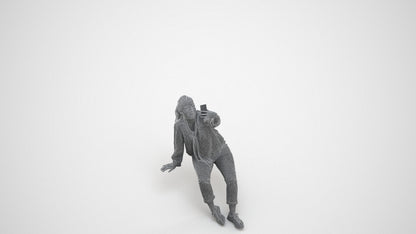 3D people model woman casual sitting, scanned human for 3ds Max rendering, wireframe three-quarter view