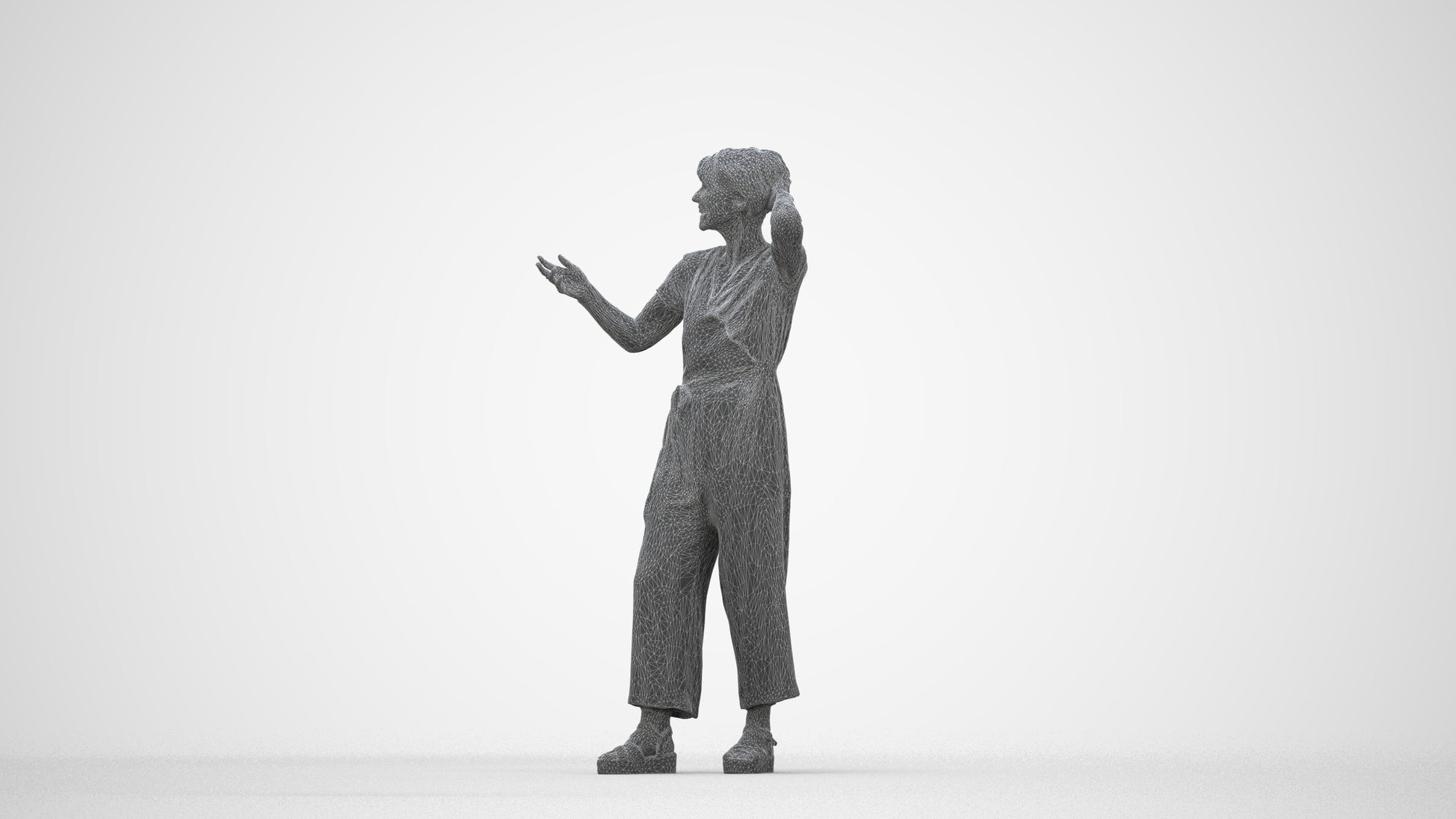 realistic 3D human senior woman casual standing, archviz people FBX OBJ for Blender, wireframe back view
