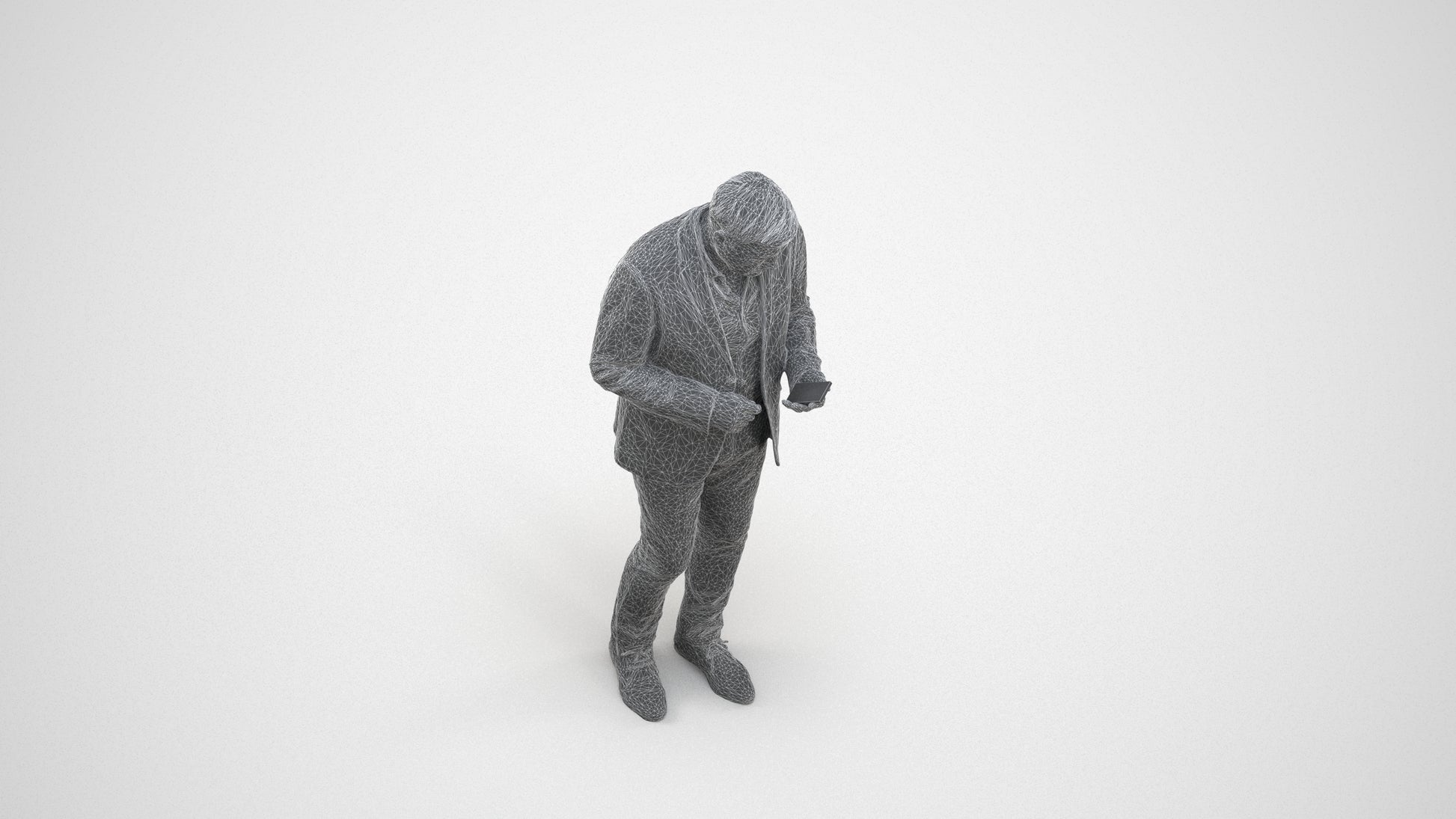 scanned 3D man business standing, photogrammetry people for Enscape and V-Ray, wireframe three-quarter view