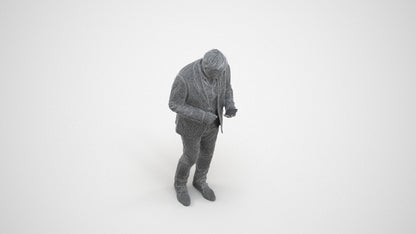 scanned 3D man business standing, photogrammetry people for Enscape and V-Ray, wireframe three-quarter view