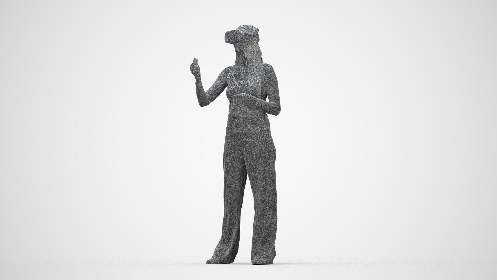 realistic 3D people woman casual standing, render-ready for V-Ray and Corona, FBX OBJ, wireframe back view