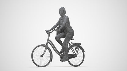 3D human model woman casual cycling, photogrammetry scanned person for archviz, wireframe back view