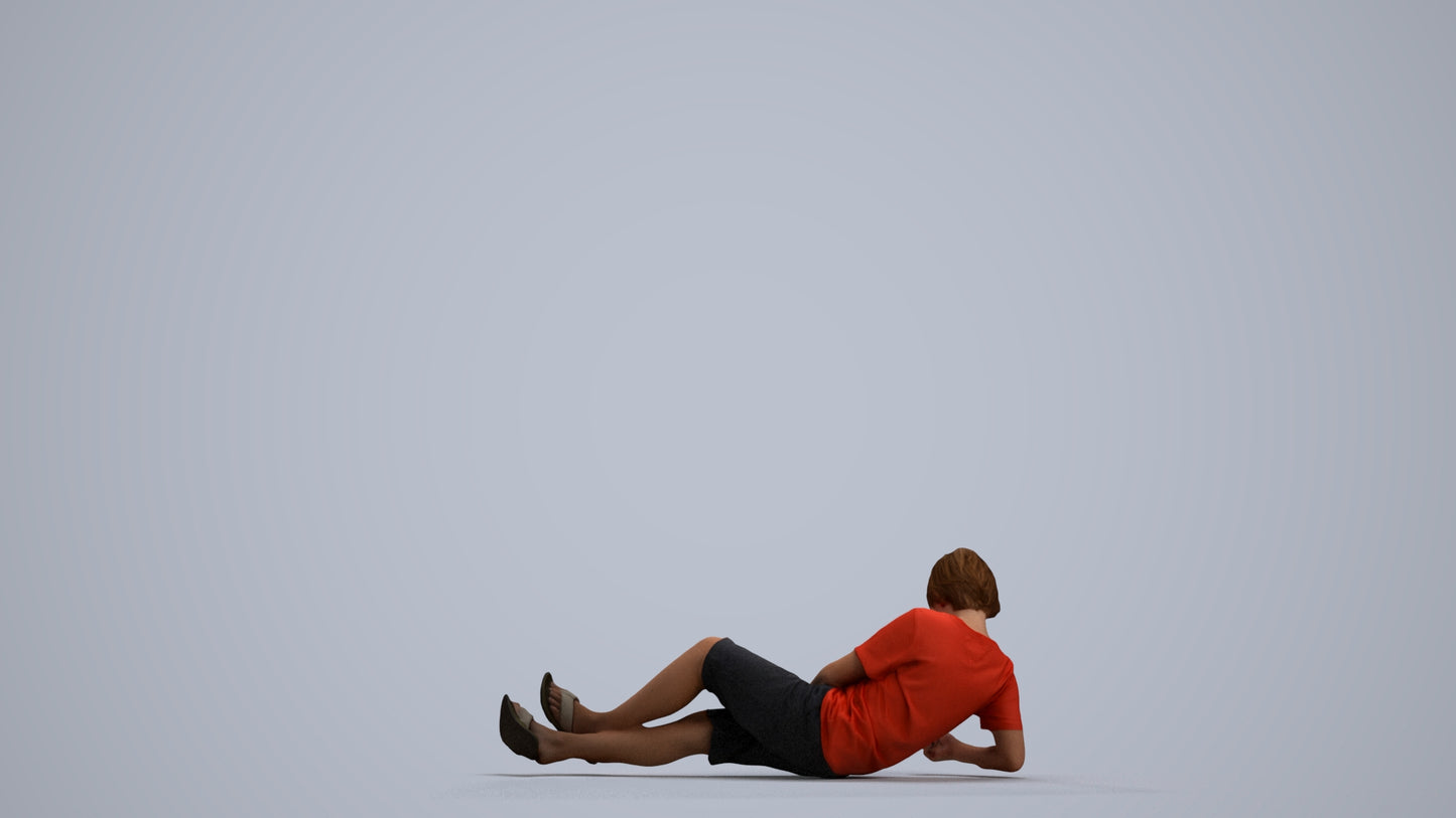 3D human model boy casual kids, photogrammetry scanned person for archviz, front view render