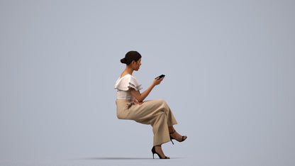 scanned 3D woman business sitting, photogrammetry people for Enscape and V-Ray, side view render