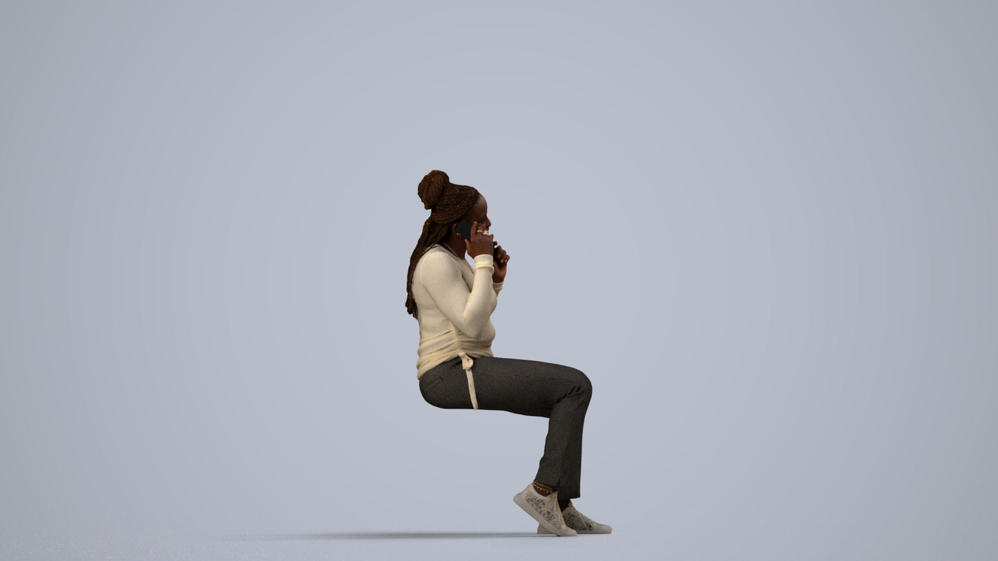 realistic 3D people woman casual sitting, render-ready for V-Ray and Corona, FBX OBJ, side view render