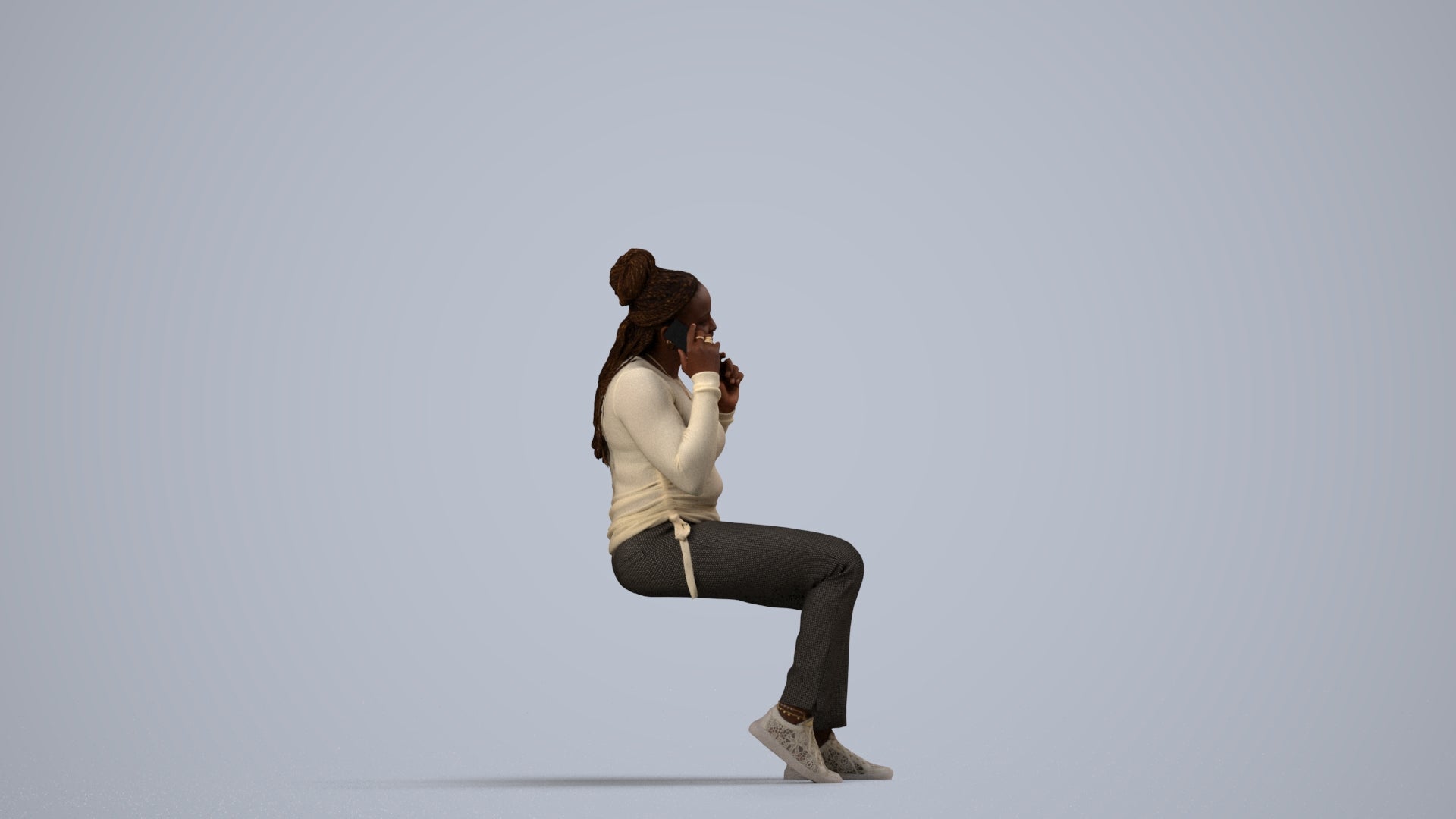 realistic 3D people woman casual sitting, render-ready for V-Ray and Corona, FBX OBJ, side view render