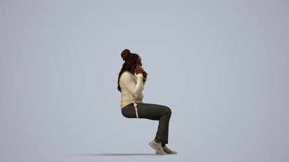 realistic 3D people woman casual sitting, render-ready for V-Ray and Corona, FBX OBJ, side view render