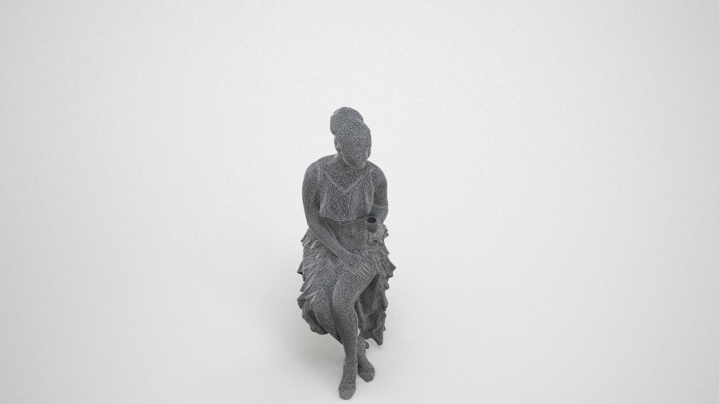3D human model woman formal formalaffairs, photogrammetry scanned person for archviz, wireframe three-quarter view