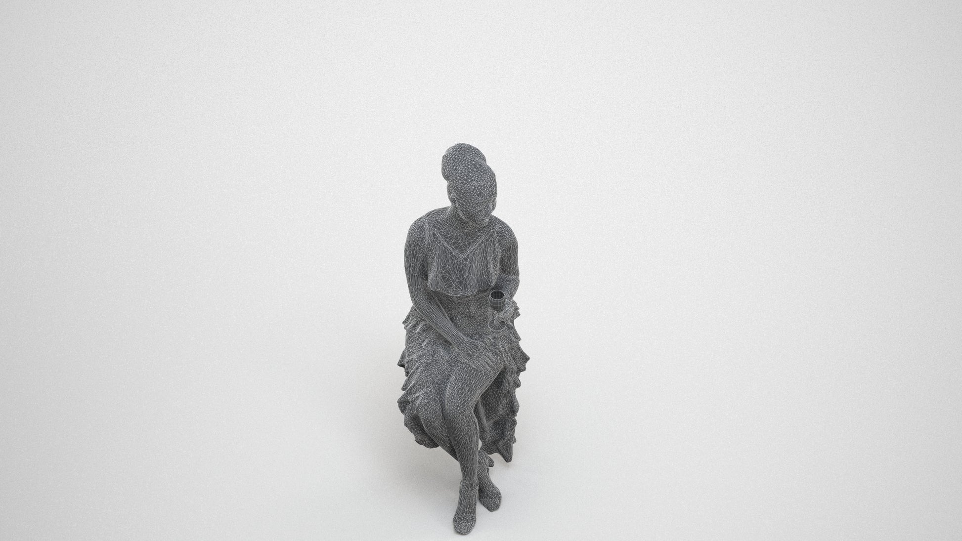 3D human model woman formal formalaffairs, photogrammetry scanned person for archviz, wireframe three-quarter view