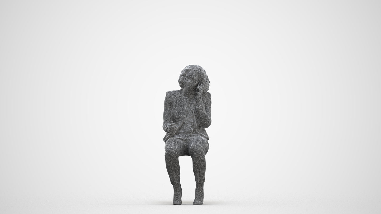 3D human model woman business, photogrammetry scanned person for archviz, top-down view render